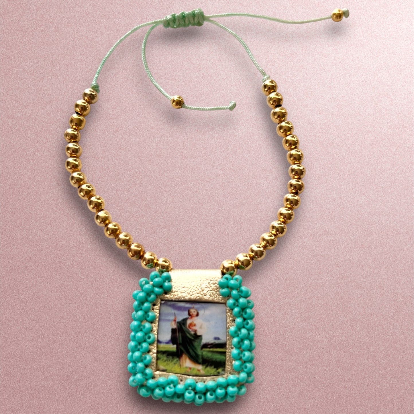 Pulsera de hilo San Judas / Chapa de Oro 14k