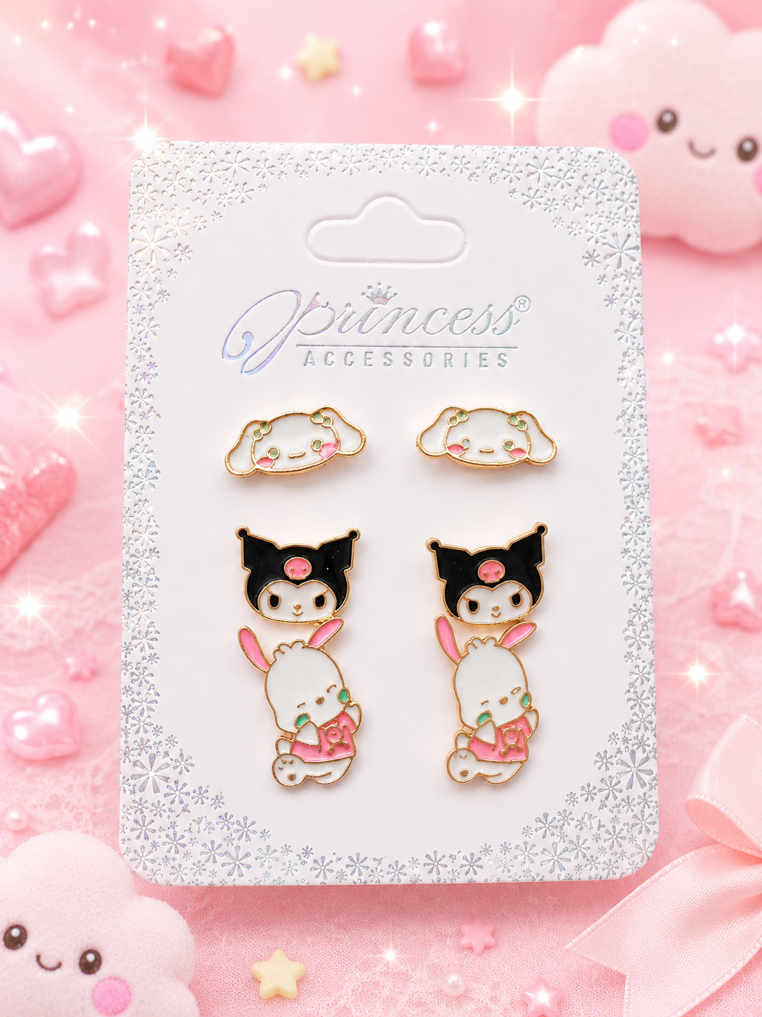 3 pares de aretes de Hello Kitty y sus amigos