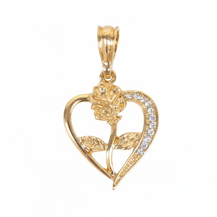 Dije Corazón ♥️ con Rosa 🌹 / Oro Laminado 18K