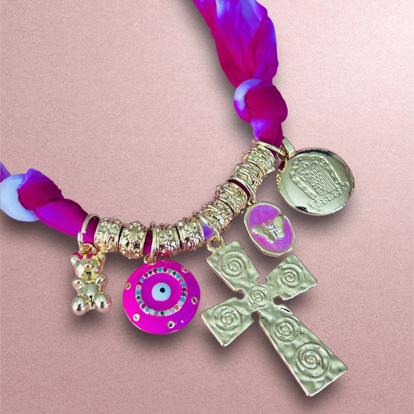 Collar de seda Cristo / Chapa de Oro 18K