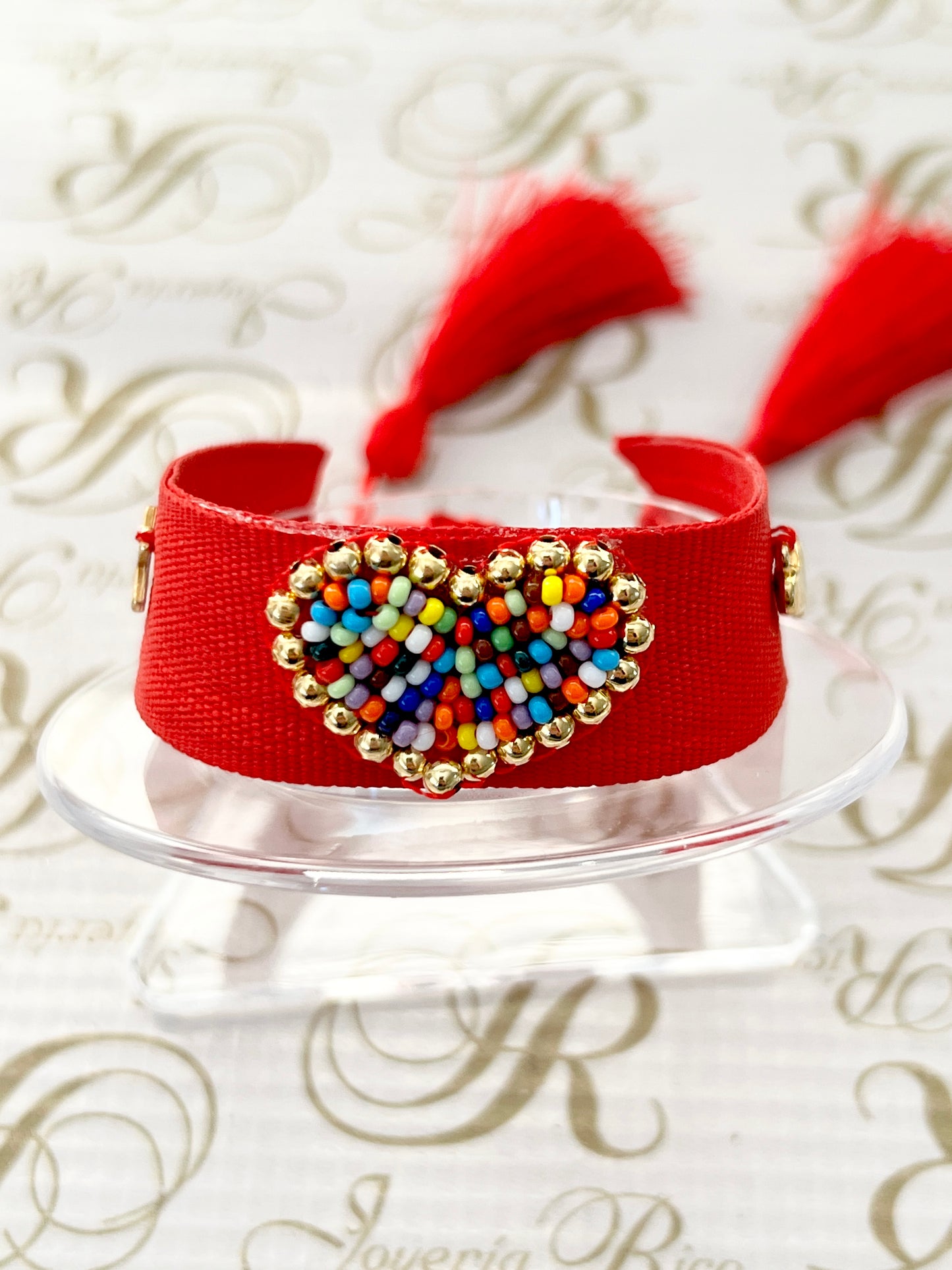 Pulsera corazón bordado / Chapa de Oro 14k