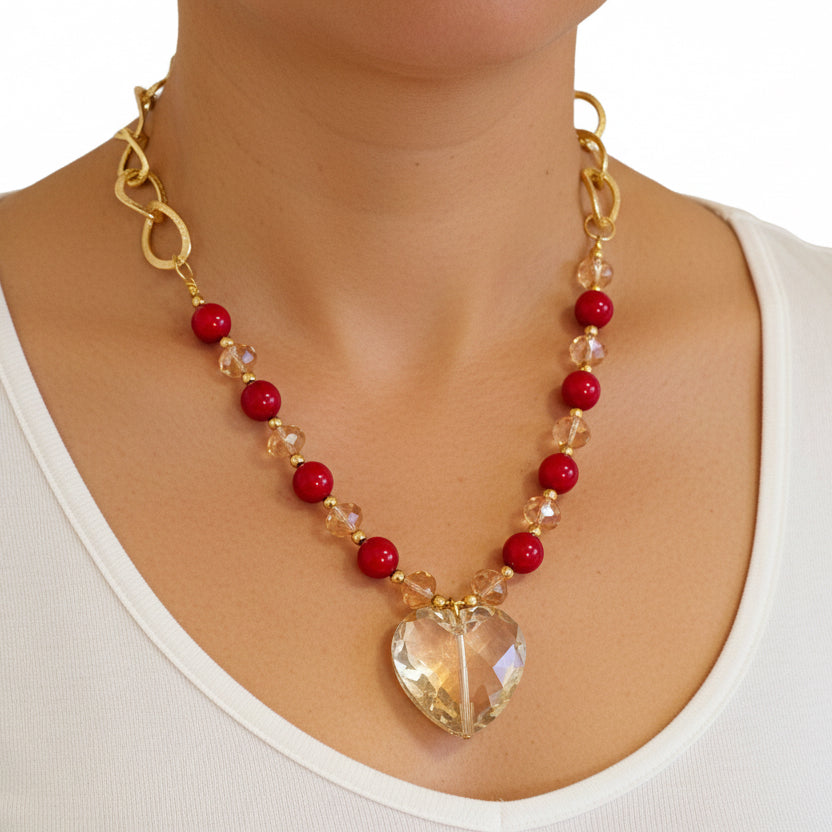 Collar de Cristal y Piedra Natural / Chapa de Oro 14K