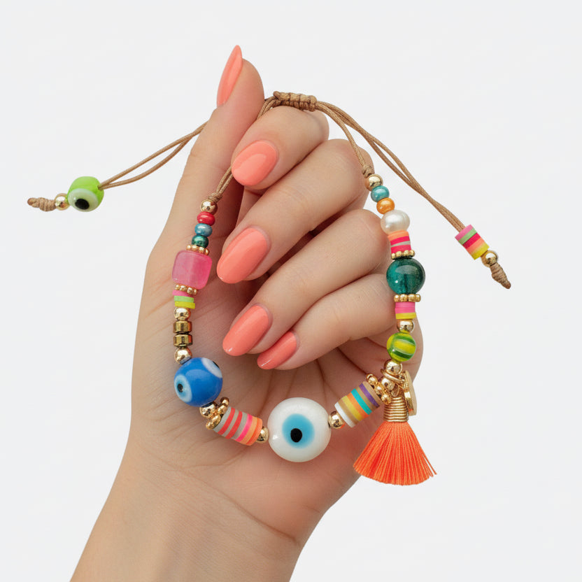 Pulsera de hilo ojo / Chapa de Oro 14K