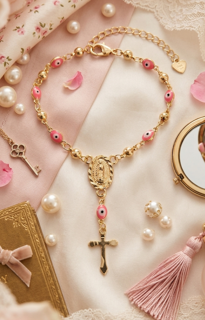 Pulsera Mística Rosa / Oro Laminado 18K