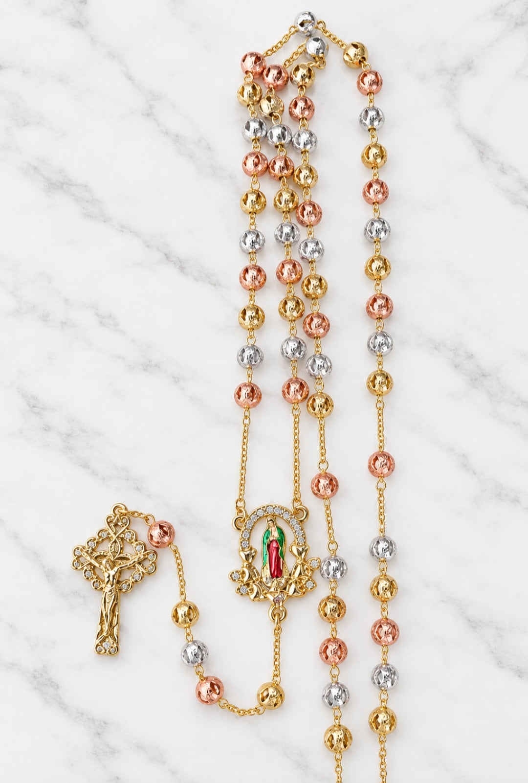 Rosario Cristo y Virgen 26” / Oro laminado 18K