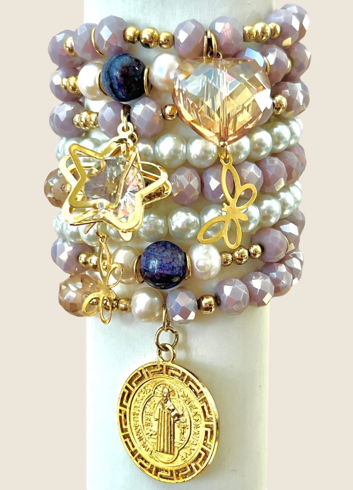 Semanario de Protección Cristal con Piedra Natural / Chapa de Oro 14K