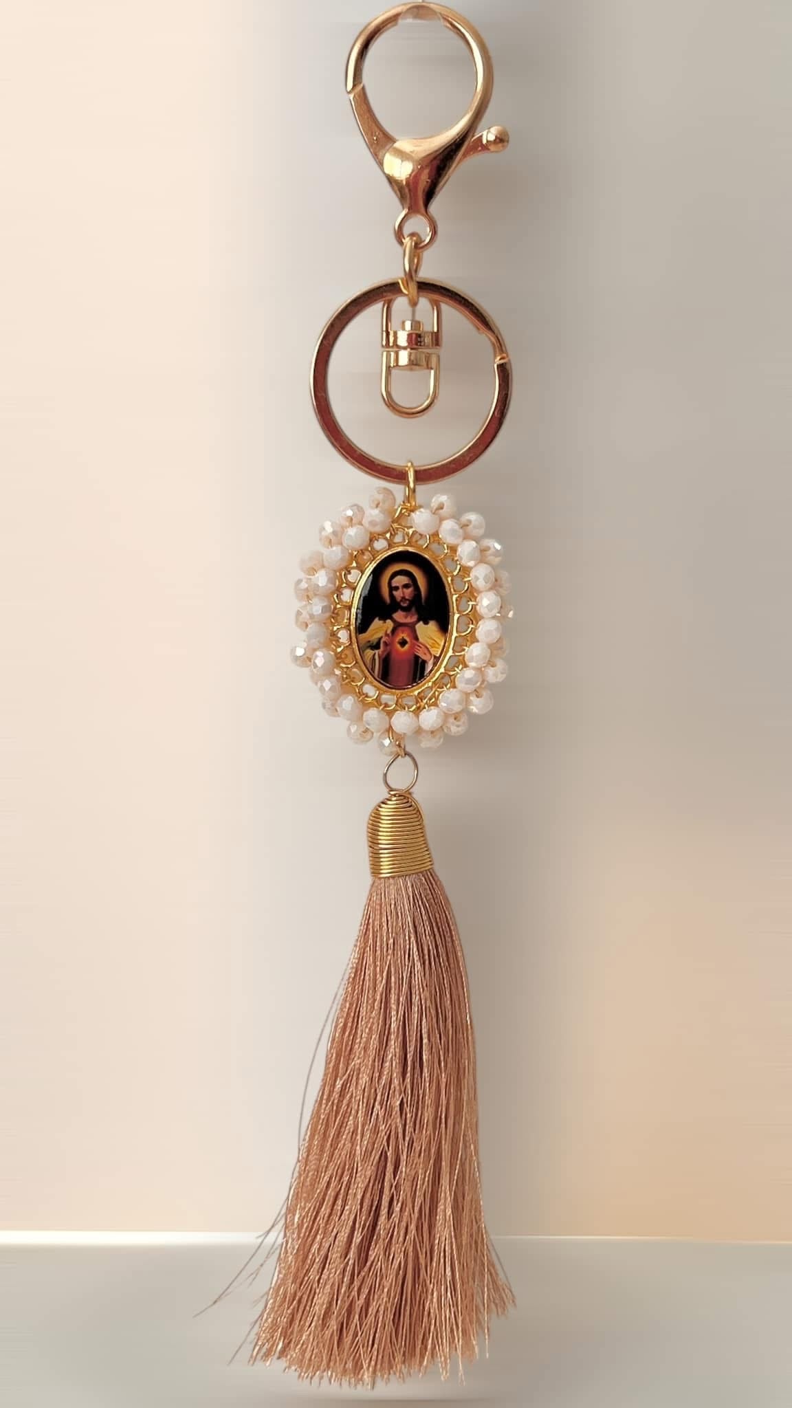 Llavero Religioso Sagrado corazón de Jesús / Chapa de Oro 14K