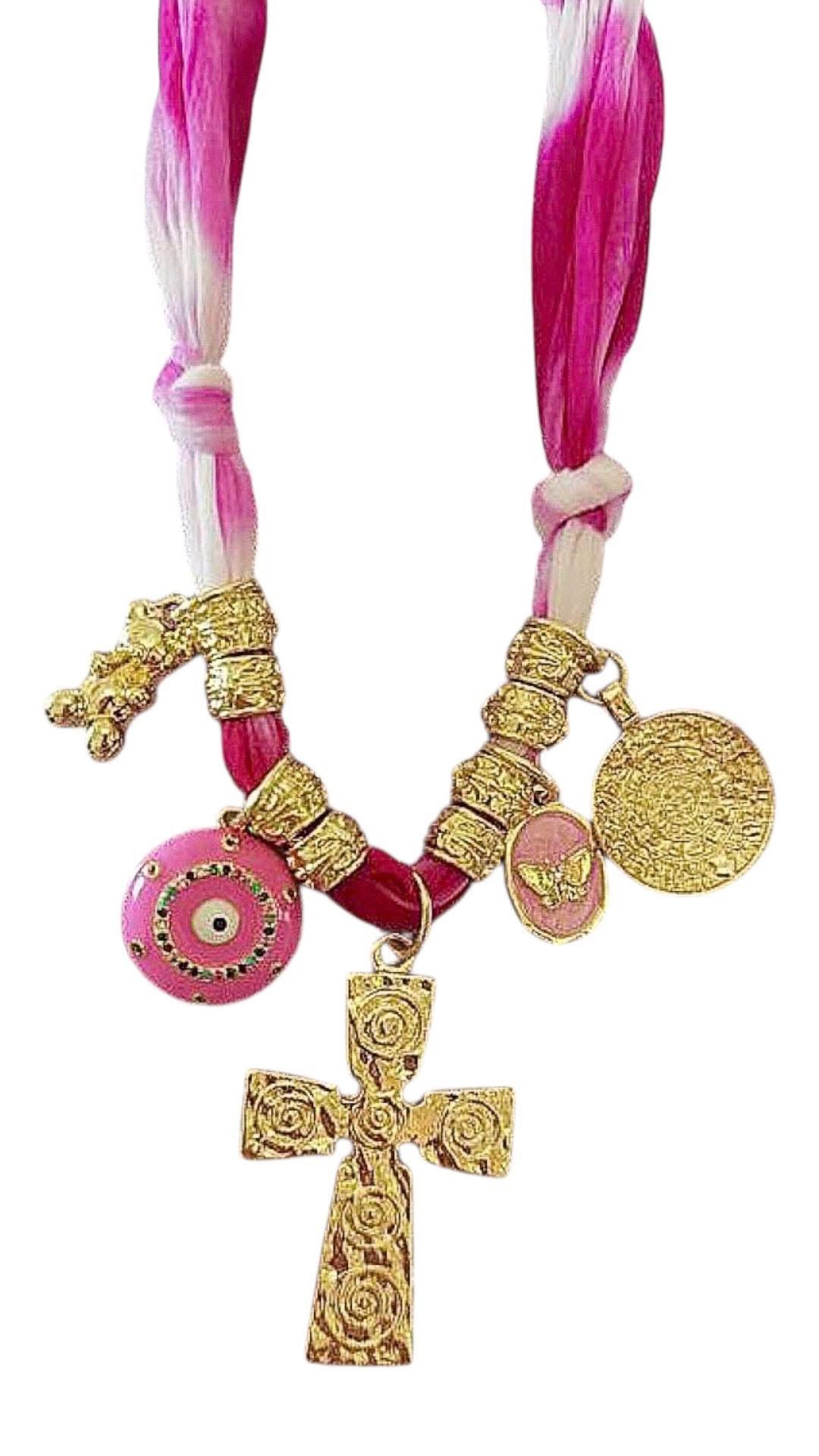 Collar de seda Cristo / Chapa de Oro 18K