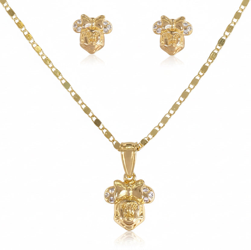 Set Minie aretes dije y cadena/ Oro laminado 18K