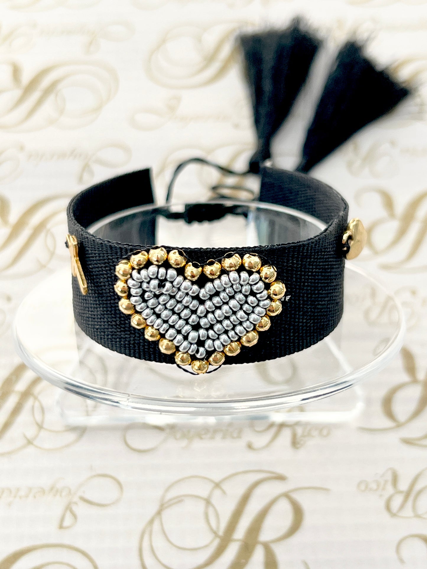 Pulsera corazón bordado / Chapa de Oro 14k