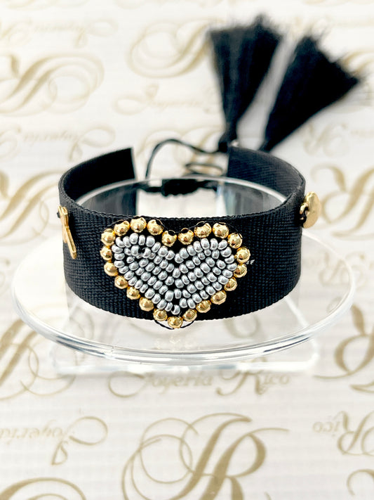 Pulsera corazón bordado / Chapa de Oro 14k