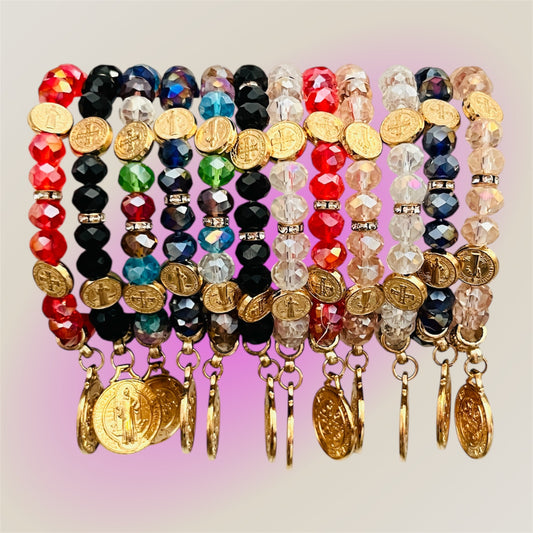 Docena Pulseras de San Benito elástica / Bisutería