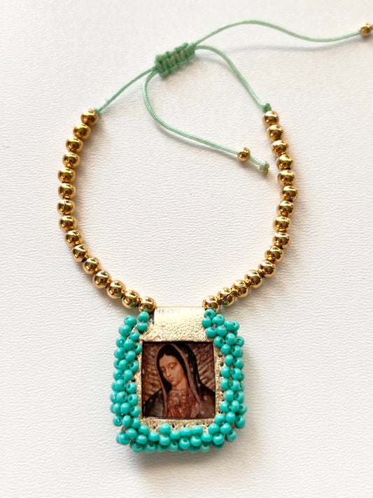 Virgin of Guadalupe thread bracelet / 14k gold plated