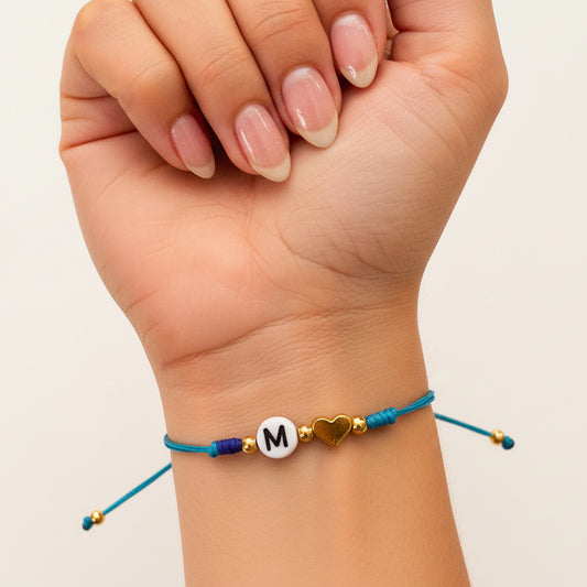 Pulsera de hilo letra / Chapa de Oro 14K