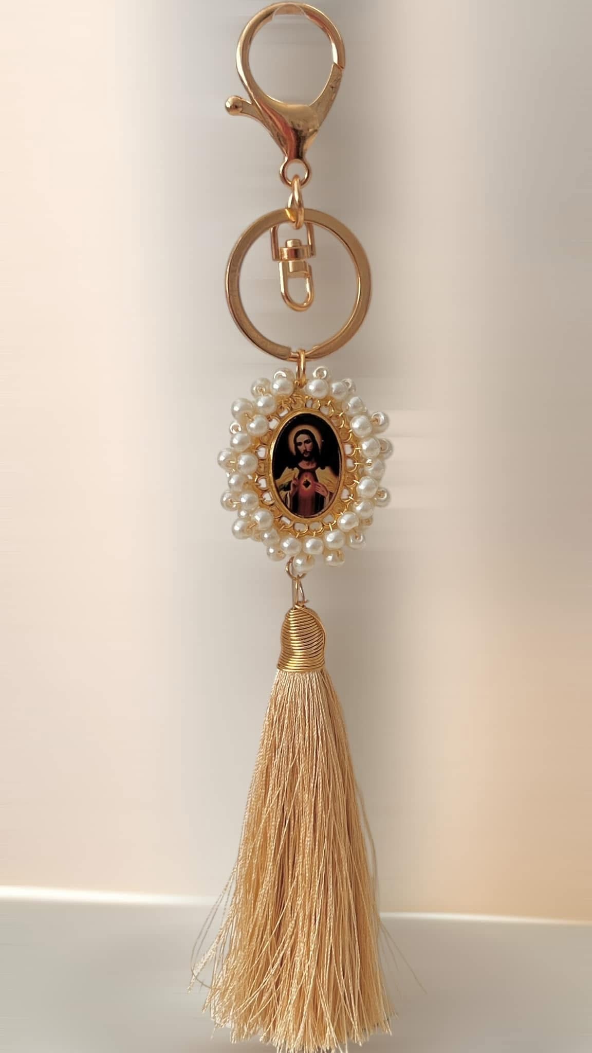 Llavero Religioso Sagrado Corazón / Chapa de Oro 14K