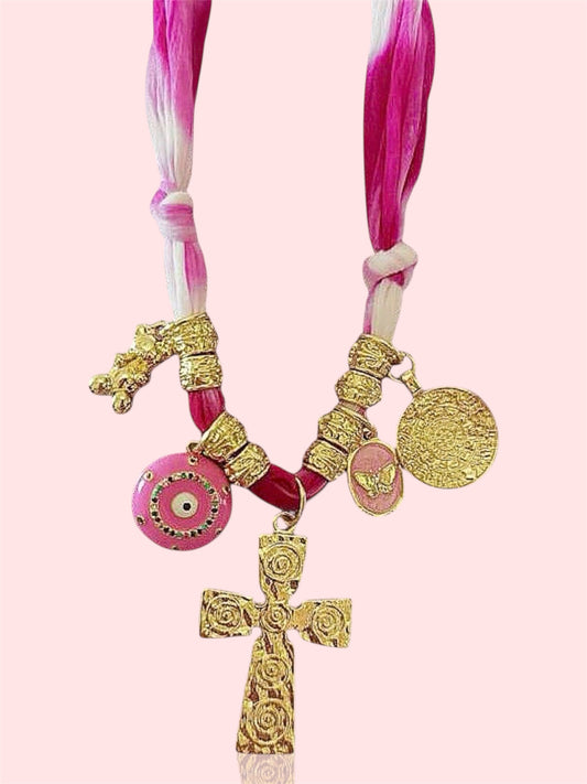 Collar de seda Cristo / Chapa de Oro 18K