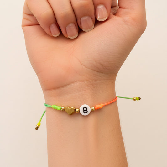 Pulsera de hilo letra / Chapa de Oro 14K