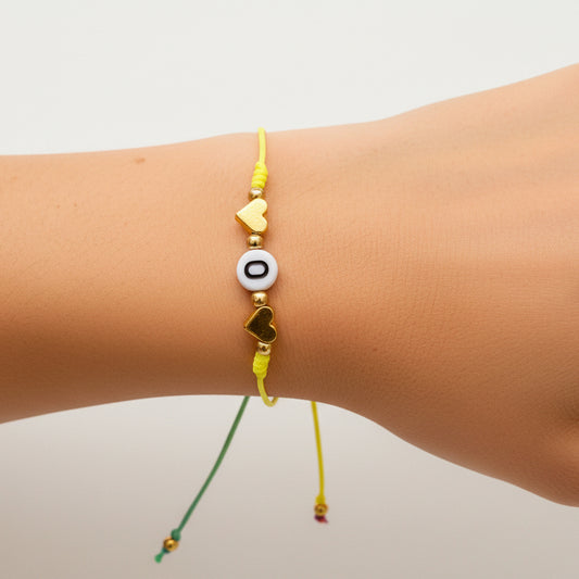 Pulsera de hilo letra / Chapa de Oro 14K