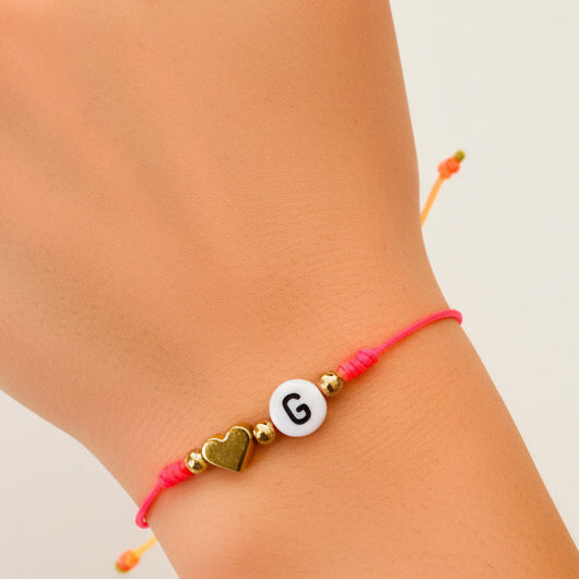 Pulsera de hilo letra / Chapa de Oro 14K