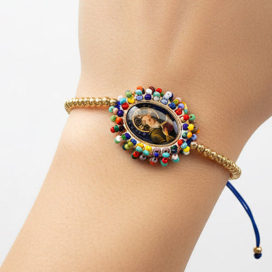 Pulsera de hilo San Benito / Chapa de Oro 14k