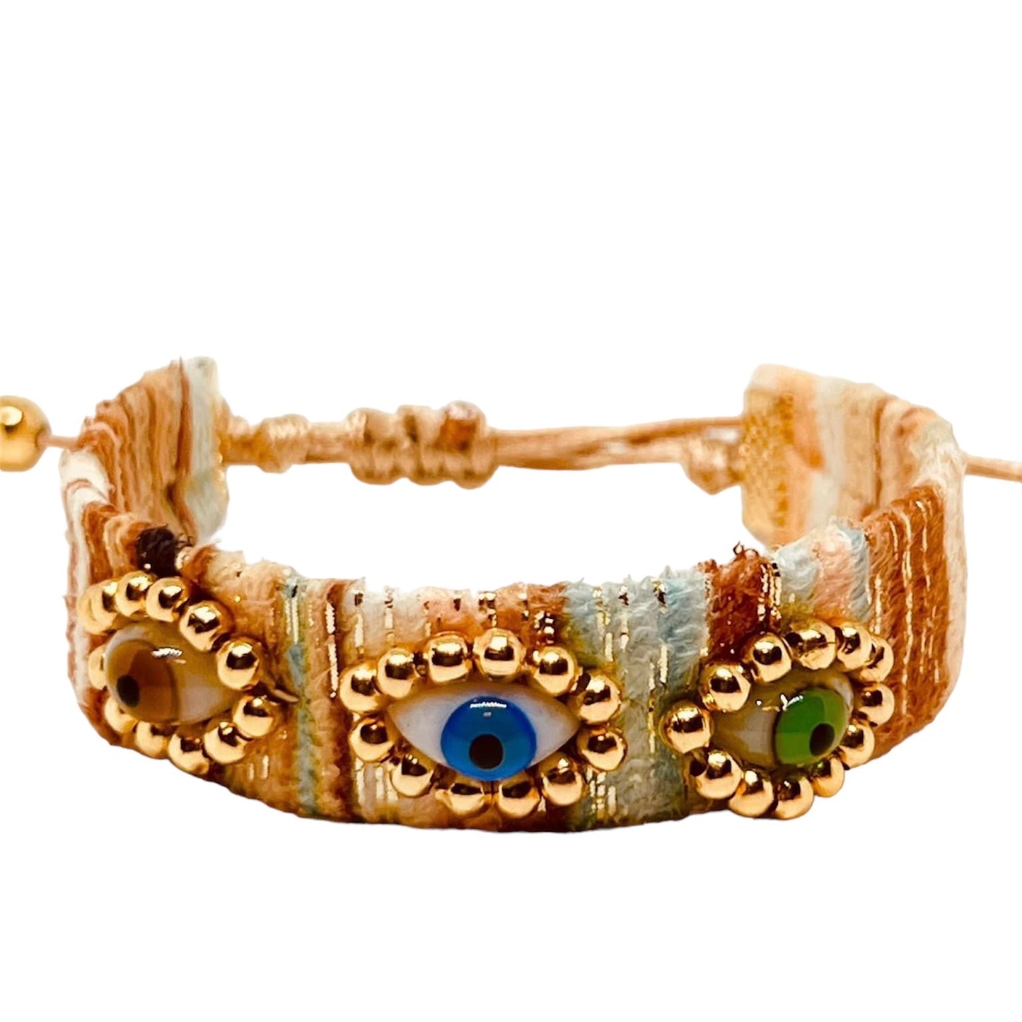 Pulsera de hilo ojos / Chapa de Oro 14K