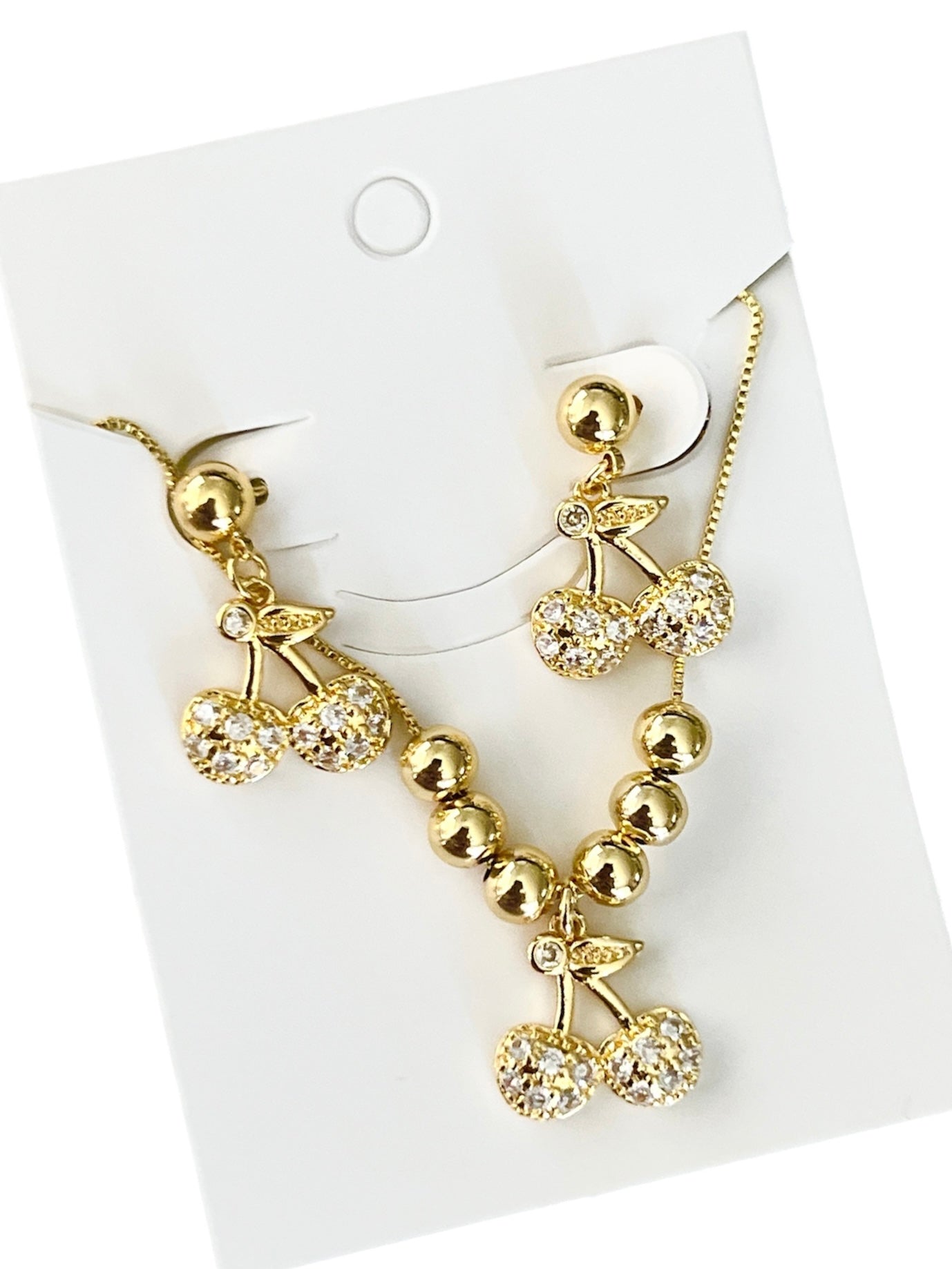 Set cerezas aretes, dije y cadena ajustable 🍒/ Oro laminado 18K