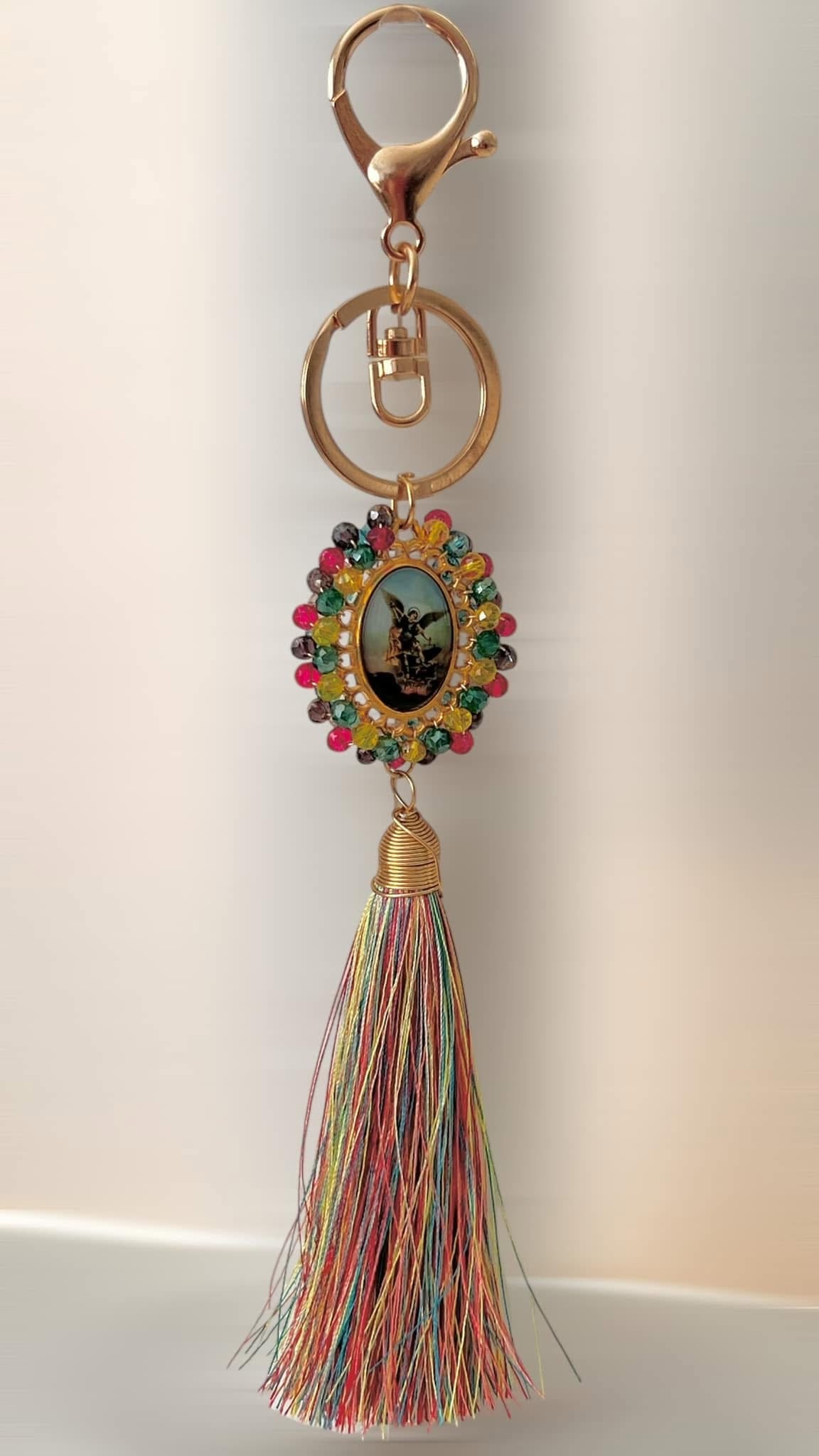 Llavero Religioso Arcángel / Chapa de Oro 14K