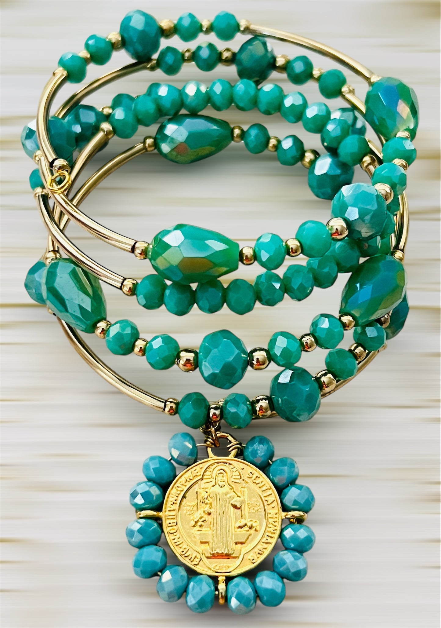 Espiral con medalla San Benito / Chapa de Oro 14K