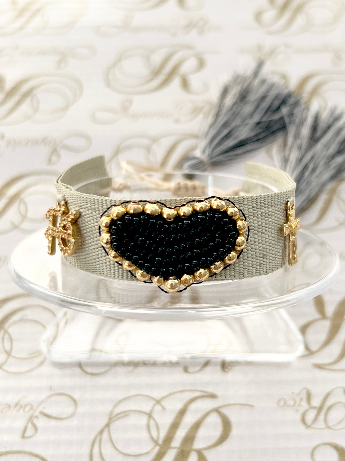 Pulsera corazón bordado / Chapa de Oro 14k