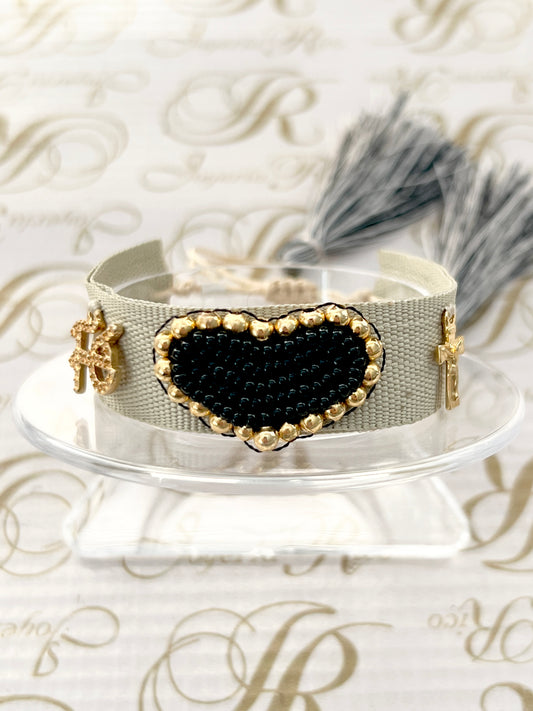 Pulsera corazón bordado / Chapa de Oro 14k