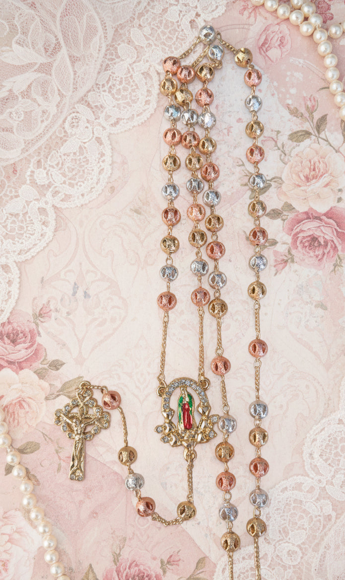 Rosario Cristo y Virgen 26” / Oro laminado 18K