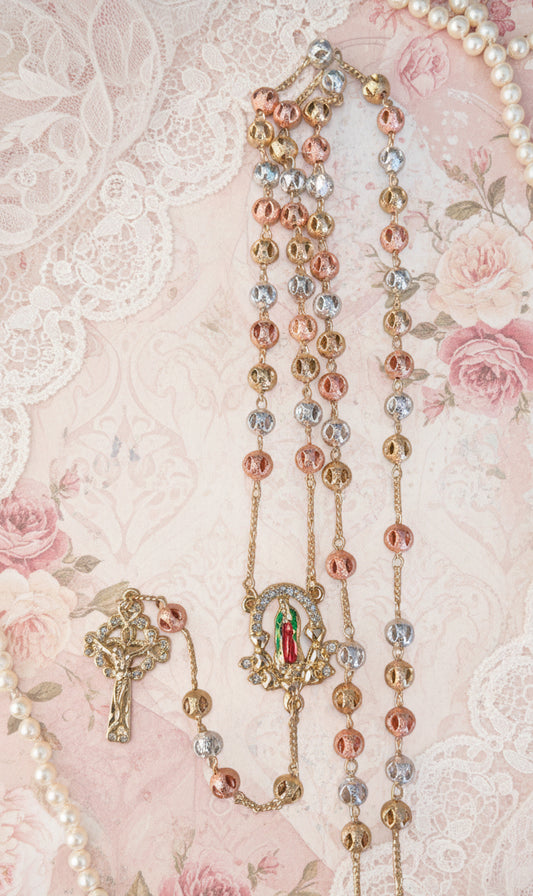Rosario Cristo y Virgen 26” / Oro laminado 18K