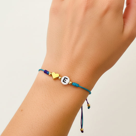 Pulsera de hilo letra / Chapa de Oro 14K