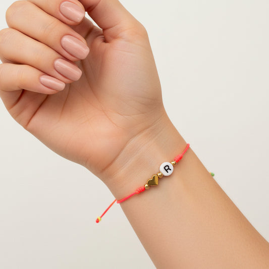 Pulsera de hilo letra / Chapa de Oro 14K
