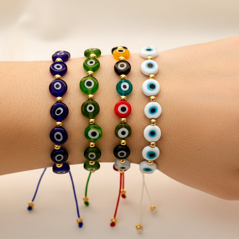 Turkish Eye Thread Bracelet / 14K Gold Plate