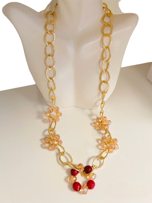 Crystal and natural stone necklace / 14K gold plated