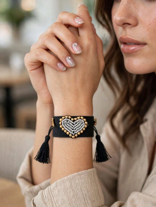Pulsera corazón bordado / Chapa de Oro 14k