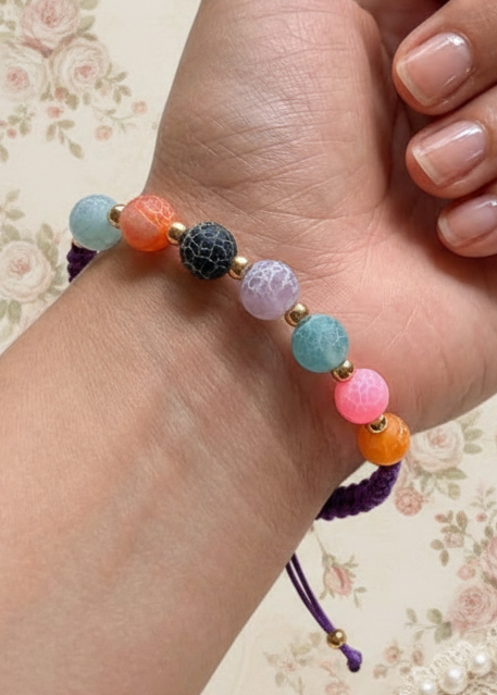 Pulsera de hilo Ajustable 7 Chakras / Chapa de Oro 14K