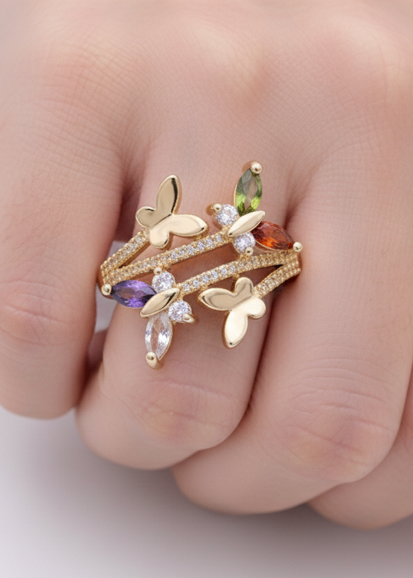 Multicolor Butterfly Ring / 18K Laminated Gold