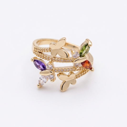 Anillo Mariposas Multicolor / Oro Laminado 18K