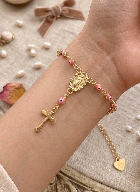 Pulsera Mística Rosa / Oro Laminado 18K